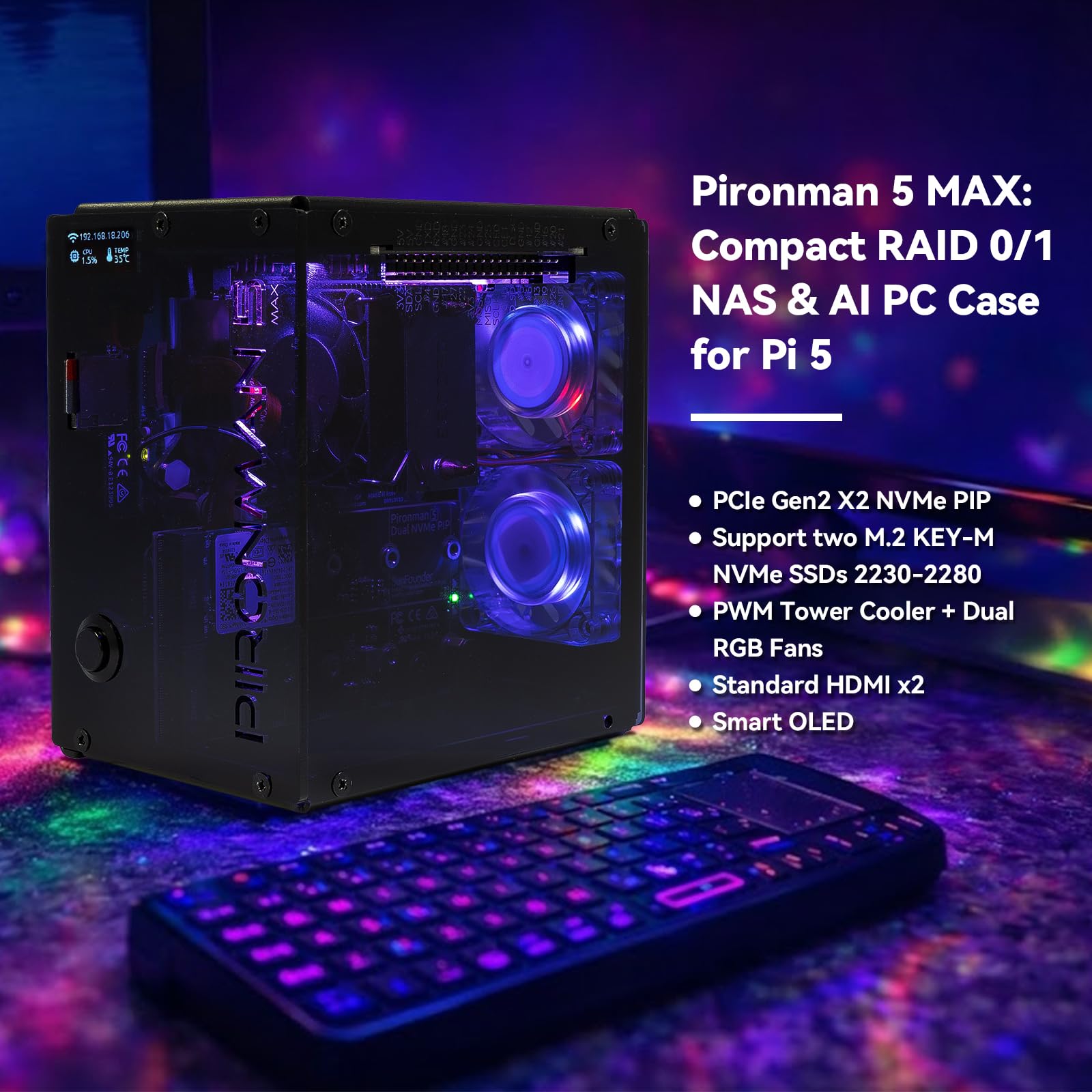 Pironman 5-MAX Dual NVMe M.2 S – Raspberry Pi Ai Kit Hailo-8L Bewertung und Preis